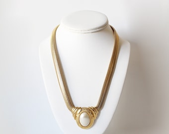 Vintage Goldtone Chain & Faux Pearl Statement Necklace