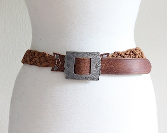 Vintage Ralph Lauren Brown Braided Leather Belt with Tooled Buckle