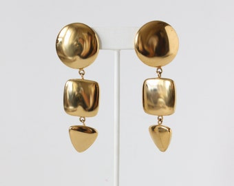 Vintage Napier Gold Tone Geometric Shapes Dangle Earrings