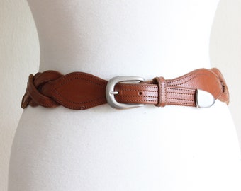 Vintage 1970s Brown Leather Braided Western Belt