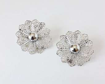 Vintage Oversize Silvertone Flower Sarah Coventry Earrings