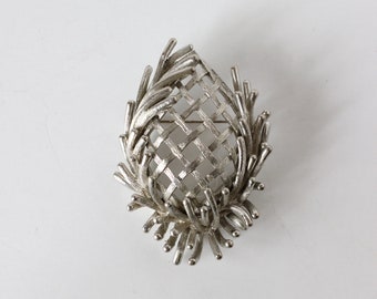 Vintage Silver Tone Woven Bud Lisner Brooch