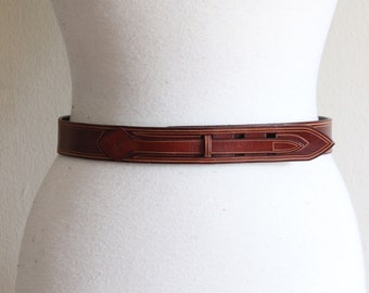 Vintage 1970s James Jones Tooled Brown Leather Belt