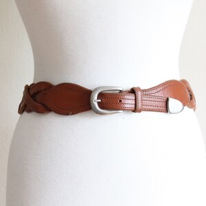 Vintage 1970s Brown Leather Braided Western Belt