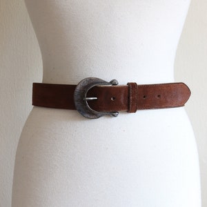 Vintage Chunky Pewter Tone Buckle Brown Suede Belt