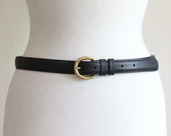 Vintage Black Leather Coach Belt with Brass Buckle