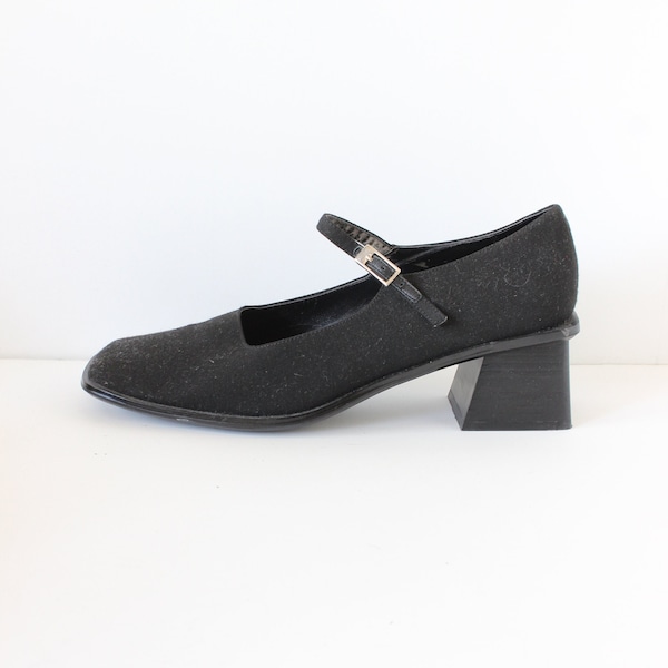 Vintage Black Square Toe Chunky Heel Mary Jane, size 10M