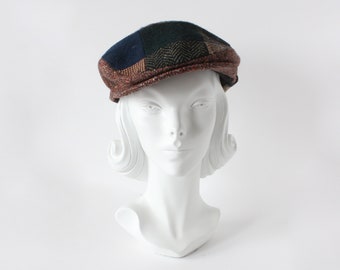 Vintage Multicolor Patchwork 100% Wool Driving Cap