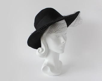 Vtg Sonni San Francisco Womens Veiled Church Hat‎ Black Wool Bowler Avant Garde Vintage 1950s sonni san - Gem main image 3