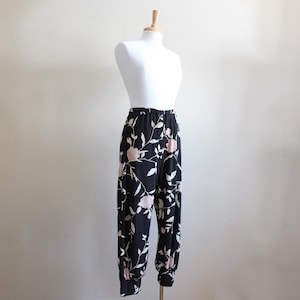 Vintage Black Floral Print High Jogger Style Pants