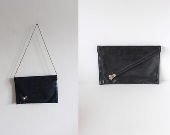 Vintage 1970s Black Envelope Style Clutch Bag