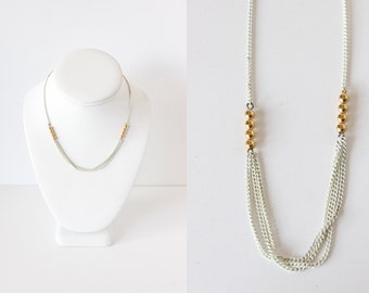 Vintage Goldtone Bead & White Chain Monet Necklace