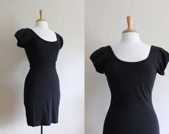 Vintage 1990s Black Cotton Spandex Knit Mini Dress