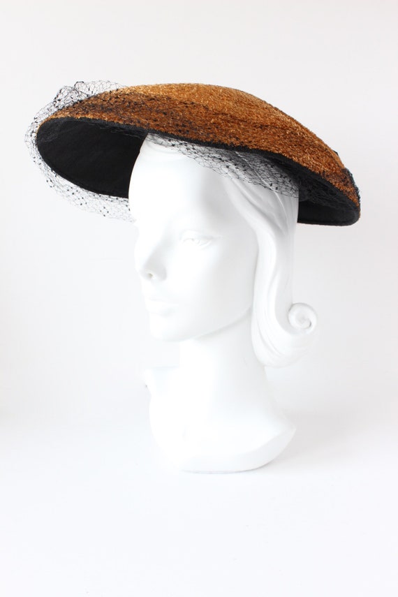 Vintage 1950s Phil Strann Cello Straw Saucer Hat - image 7