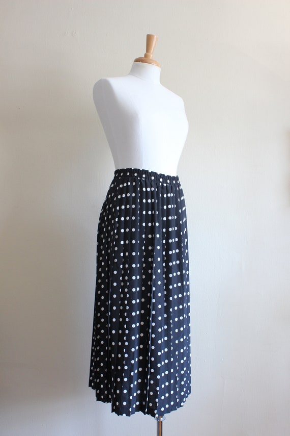 Vintage Black and White Polka Dot Pleated Midi Sk… - image 7