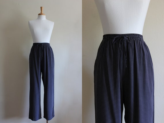 Vintage 1990s Navy Polka Dot Silk Top and Pants 2… - image 6