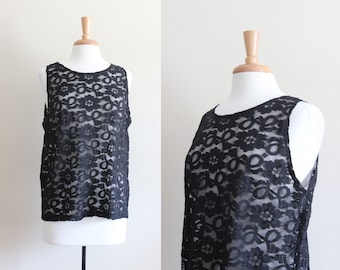 Vintage Sheer Black Lace Tank Top