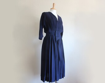 Vintage 1950s R&K Originals Navy Blue Pintuck Dress