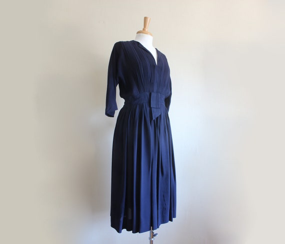 Vintage 1950s R&K Originals Navy Blue Pintuck Dre… - image 1