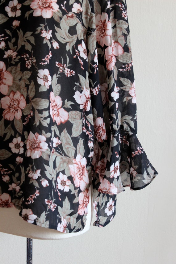 Vintage 1970s Sheer Pink & Black Floral Top - image 4