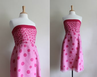 Vintage Y2K Kay Unger Pink Polka Dot Strapless Dress