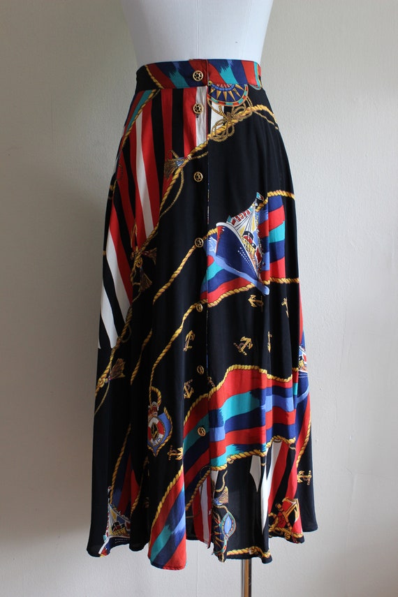 Vintage Black Multicolor Nautical Theme Midi Skirt - image 4