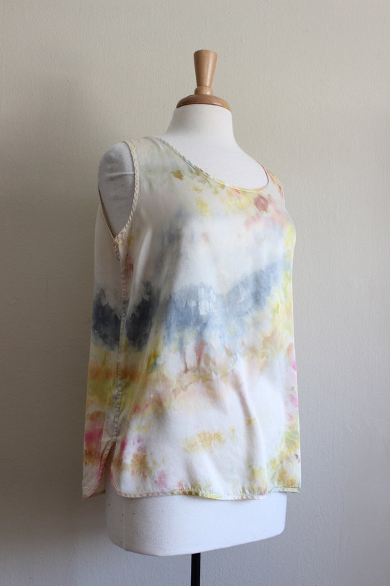 Blue, Yellow & Pink Tie Dye Vintage Silk Charmeus… - image 5