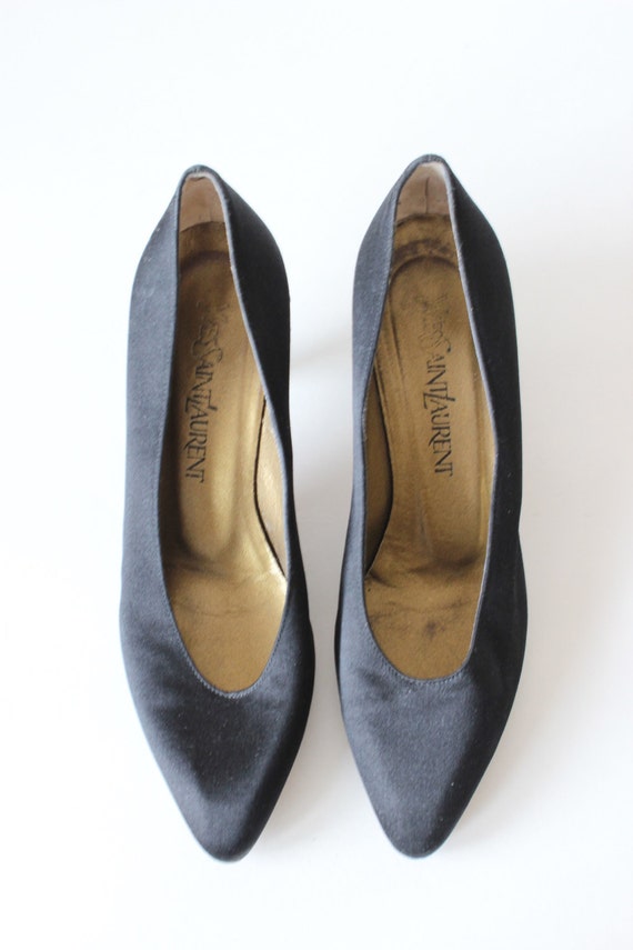 Vintage 1980s Yves Saint Laurent Black Satin Pump… - image 2