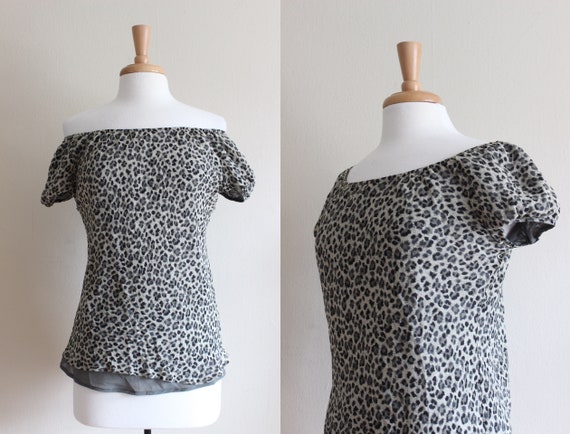 Vintage Leopard Print Silk Chiffon Bias Cut Top - image 1