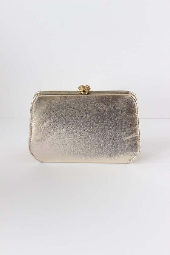 Vintage 1960s Metallic Gold Faux Leather Clutch - image 2