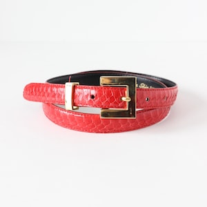 Vintage Red Snakeskin Skinny Belt