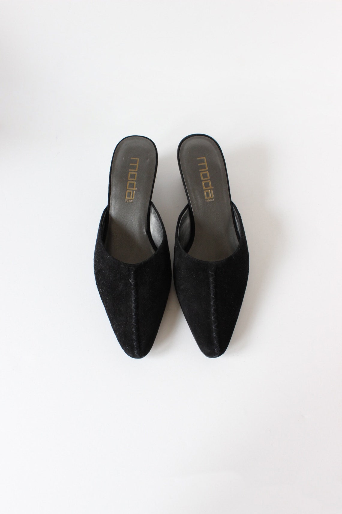 Vintage 1990s Moda Black Suede Pointy Toe Mules Size 7 - Etsy