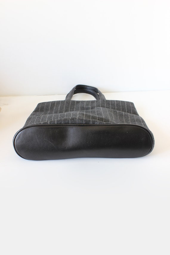 Vintage Grey Pinstripe Wool & Black Leather Short… - image 7
