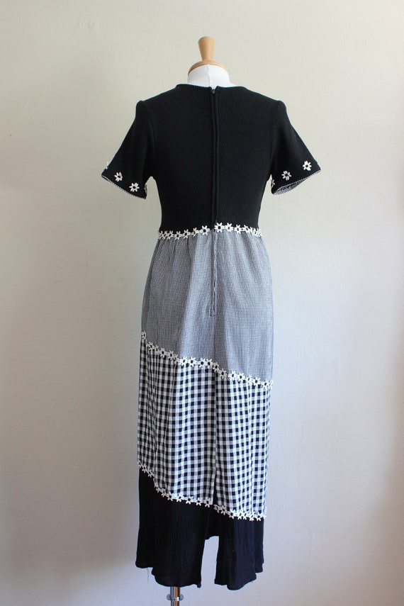 Vintage Black Waffle Knit & Gingham Midi Dress wi… - image 9