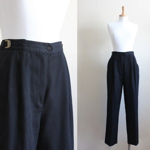 Vintage Black High Rise Tapered Pants with Bronze Waist Buckles