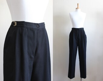 Vintage Black High Rise Tapered Pants with Bronze Waist Buckles