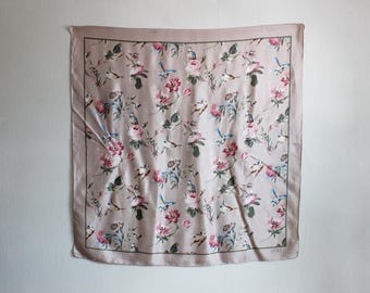 Vintage Club 7 Echo Tan Floral & Bird Print Large Square Scarf