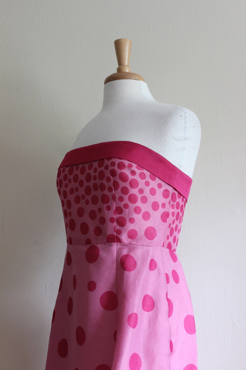 Vintage Y2K Kay Unger Pink Polka Dot Strapless Dress image 7