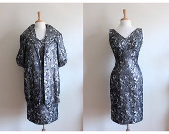 Vintage Silver Black Brocade Lilli Diamond Dress & Jacket Set