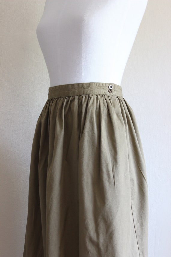 Vintage 1980s Khaki Cotton Full Midi Skirt - image 8