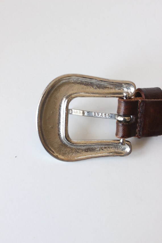 Vintage Brown Leather Belt With Chunky Silver Tone Buckle - Etsy display picture 3