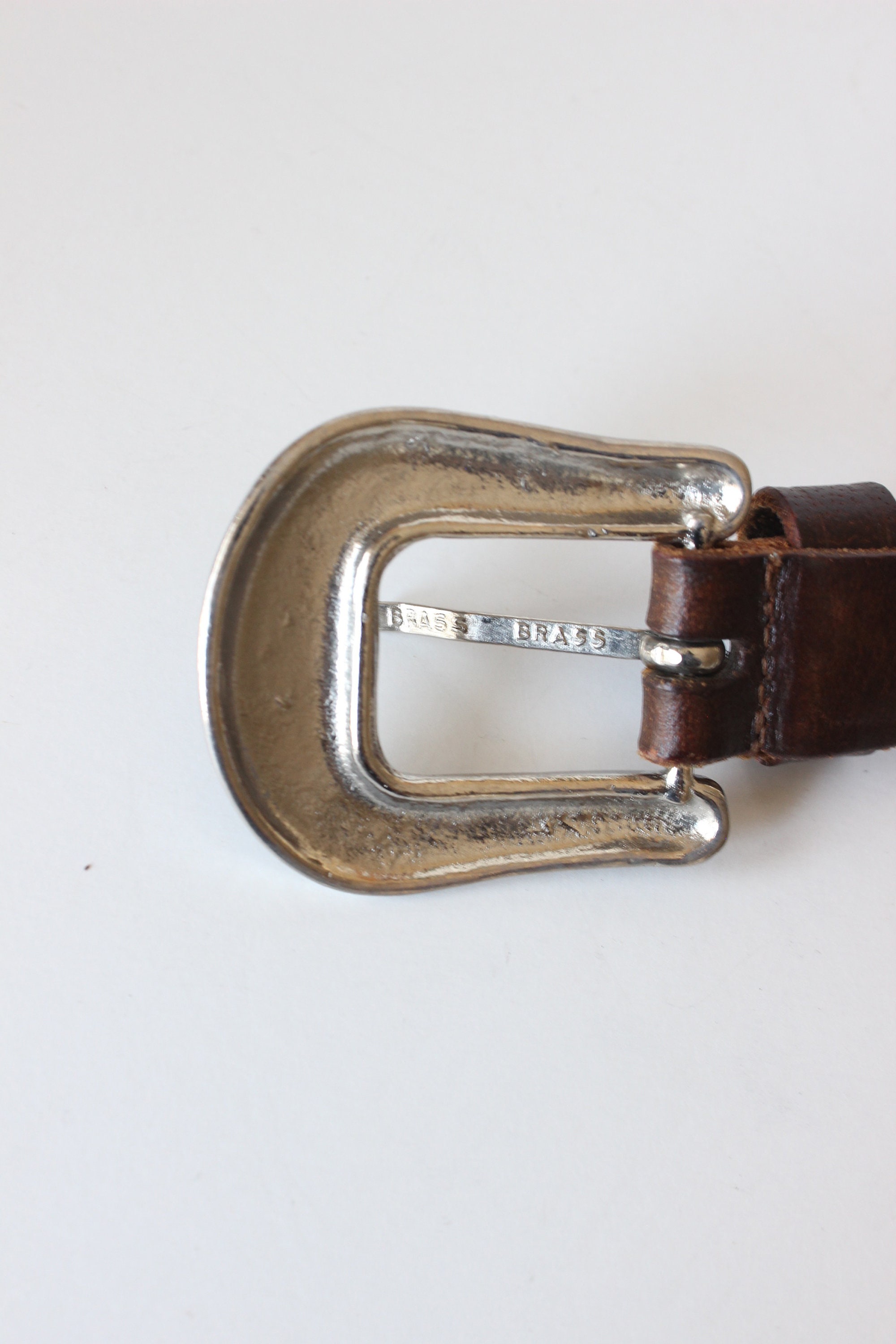 Vintage Brown Leather Belt With Chunky Silver Tone Buckle - Etsy