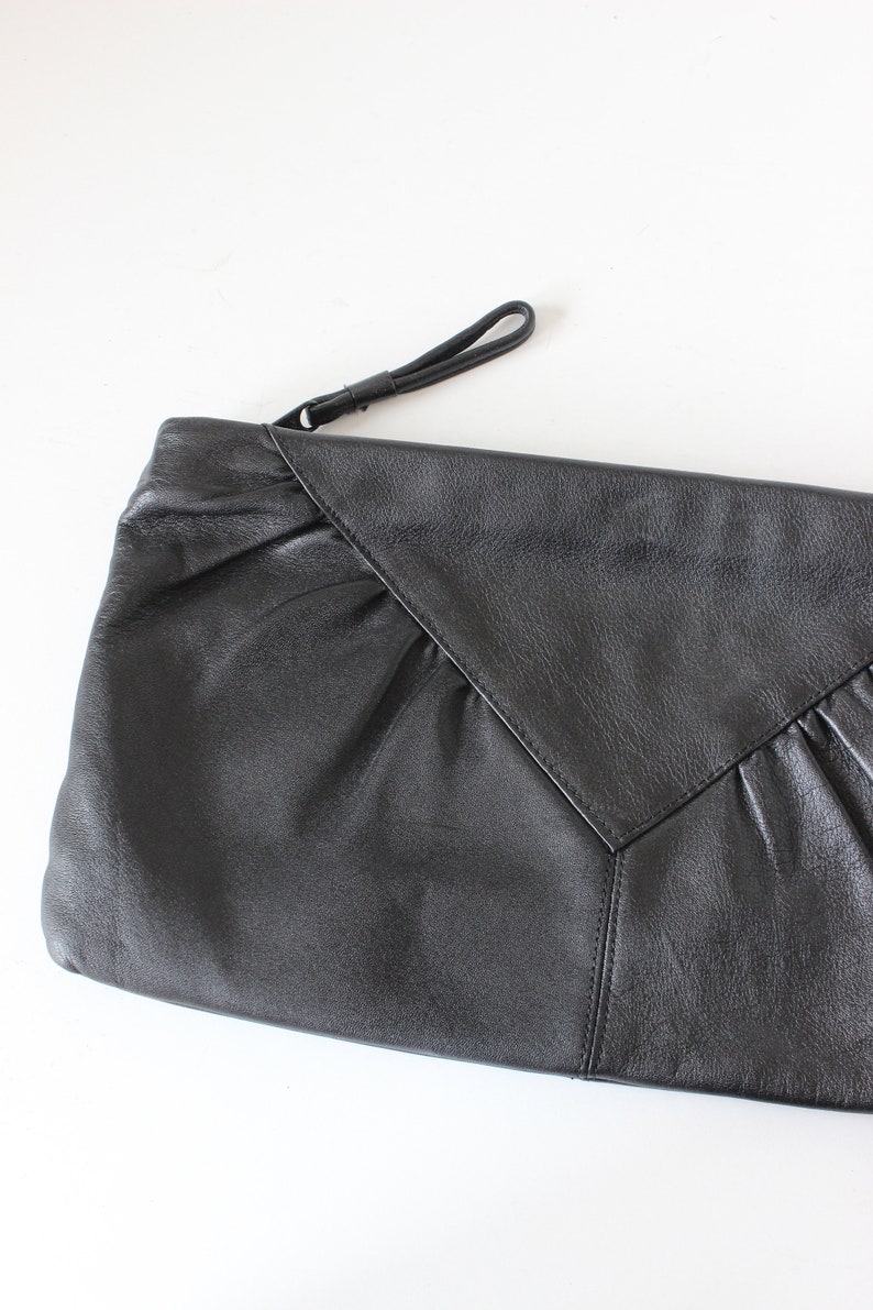 Vintage Minimalist Black Leather Zippered Clutch Bag image 2