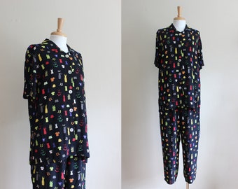 Vintage Tiny Clothes Novelty Print Top and Pants 2-Piece Coordinating Set