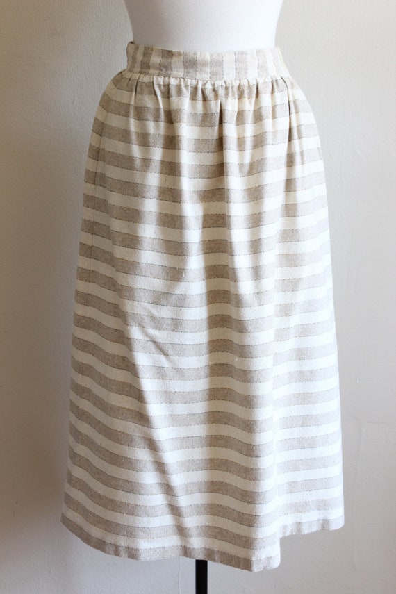 Vintage 1980s Cream & Beige Stripe Midi Skirt - image 3