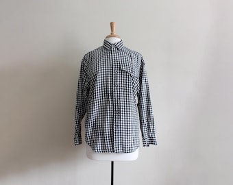 Vintage Long Sleeve Black & White Gingham Button Down Top