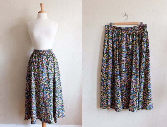 Vintage Multicolor Bright Floral Silk Midi Skirt XL/XXL | Etsy