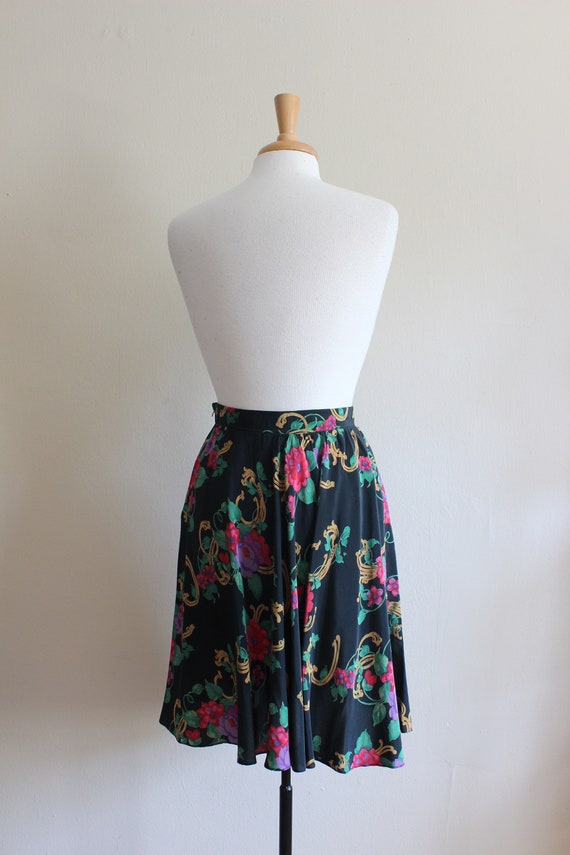 Vintage Black Floral 100% Silk Mini Skirt - image 7