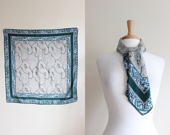 Vintage Anne Klein Blue & Green Paisley Print Silk Scarf