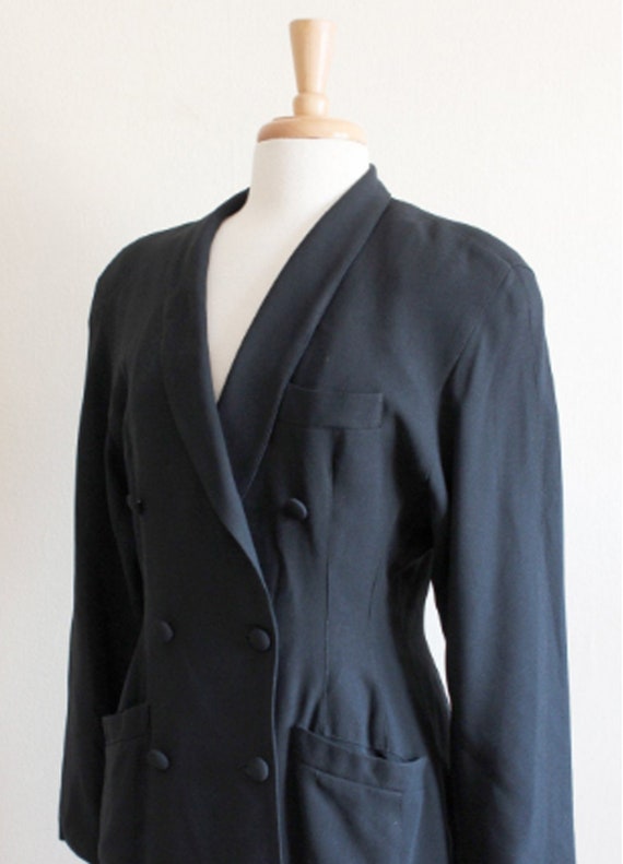 Vintage Kenar Black Crepe Shawl Collar Jacket - image 7